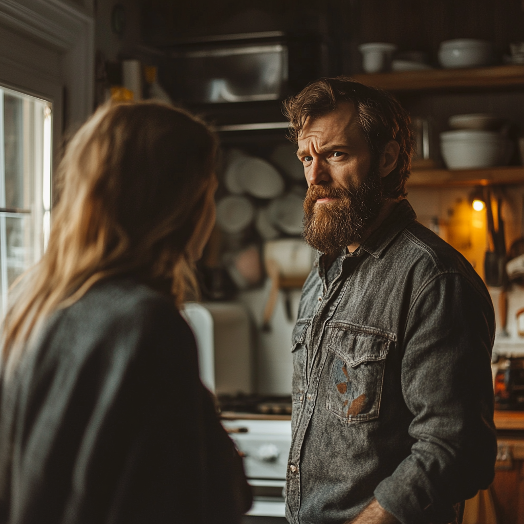 Un homme ayant une discussion sérieuse avec sa femme | Source : Midjourney