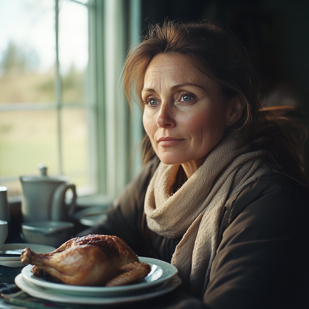 Une femme assise pour le dîner | Source : Midjourney