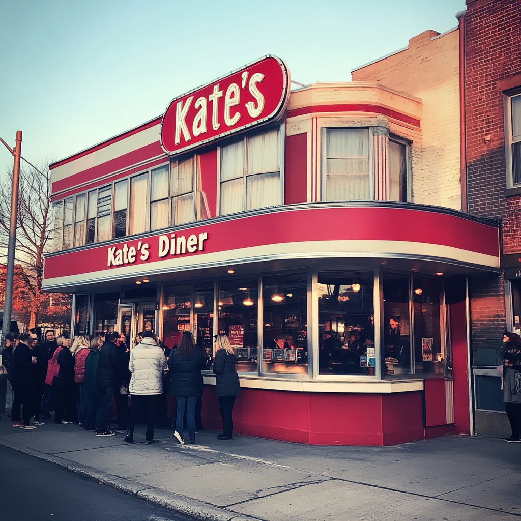 Des gens se tiennent à l'extérieur d'un restaurant | Source : Midjourney