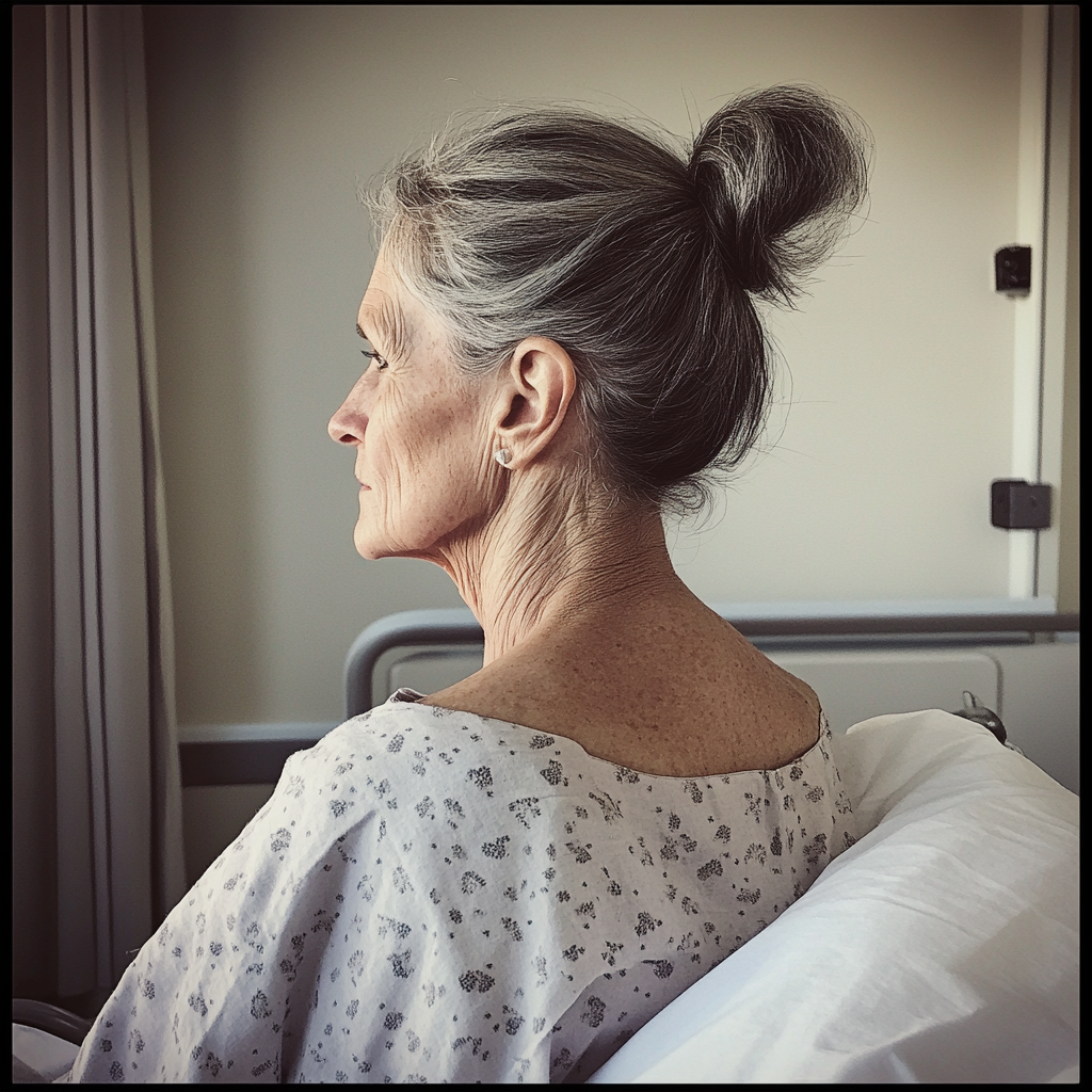 Une femme assise dans un lit d'hôpital | Source : Midjourney