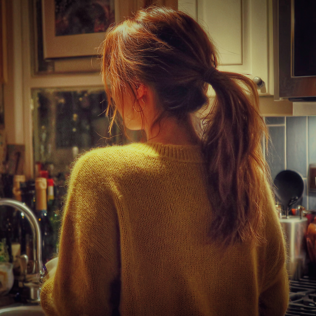 Une femme debout devant un évier de cuisine | Source : Midjourney