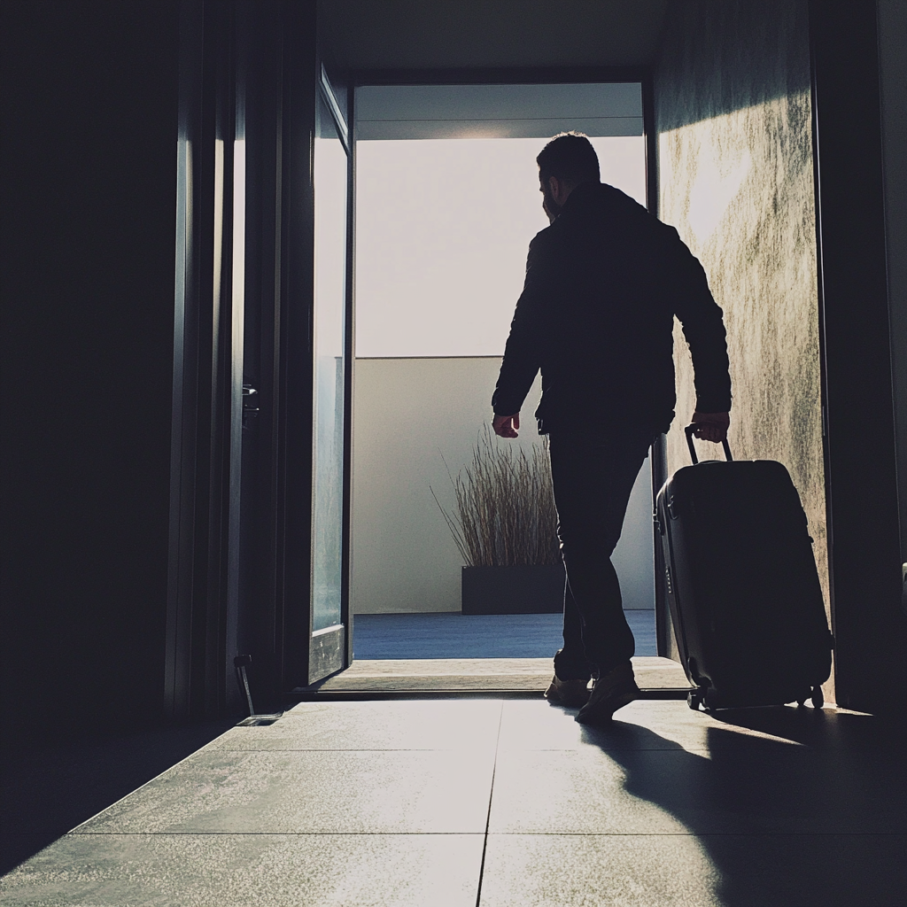 Un homme faisant rouler une valise | Source : Midjourney