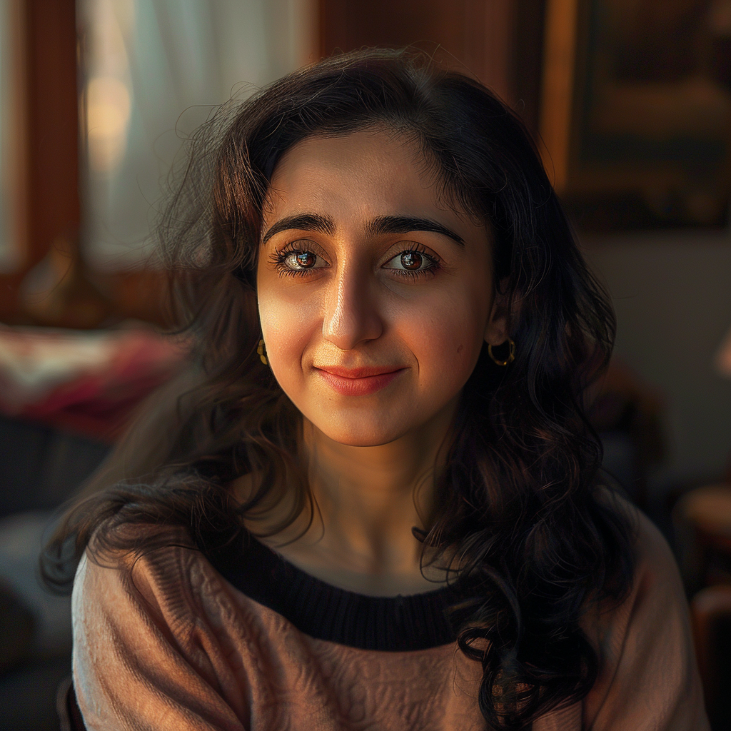 Une jeune femme assise sur le canapé et souriante | Source : Midjourney