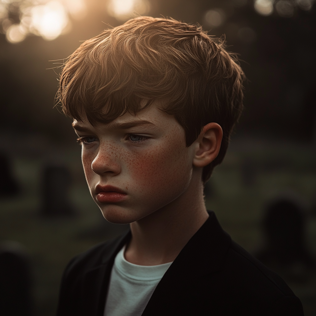 Un adolescent en deuil dans un cimetière | Source : Midjourney