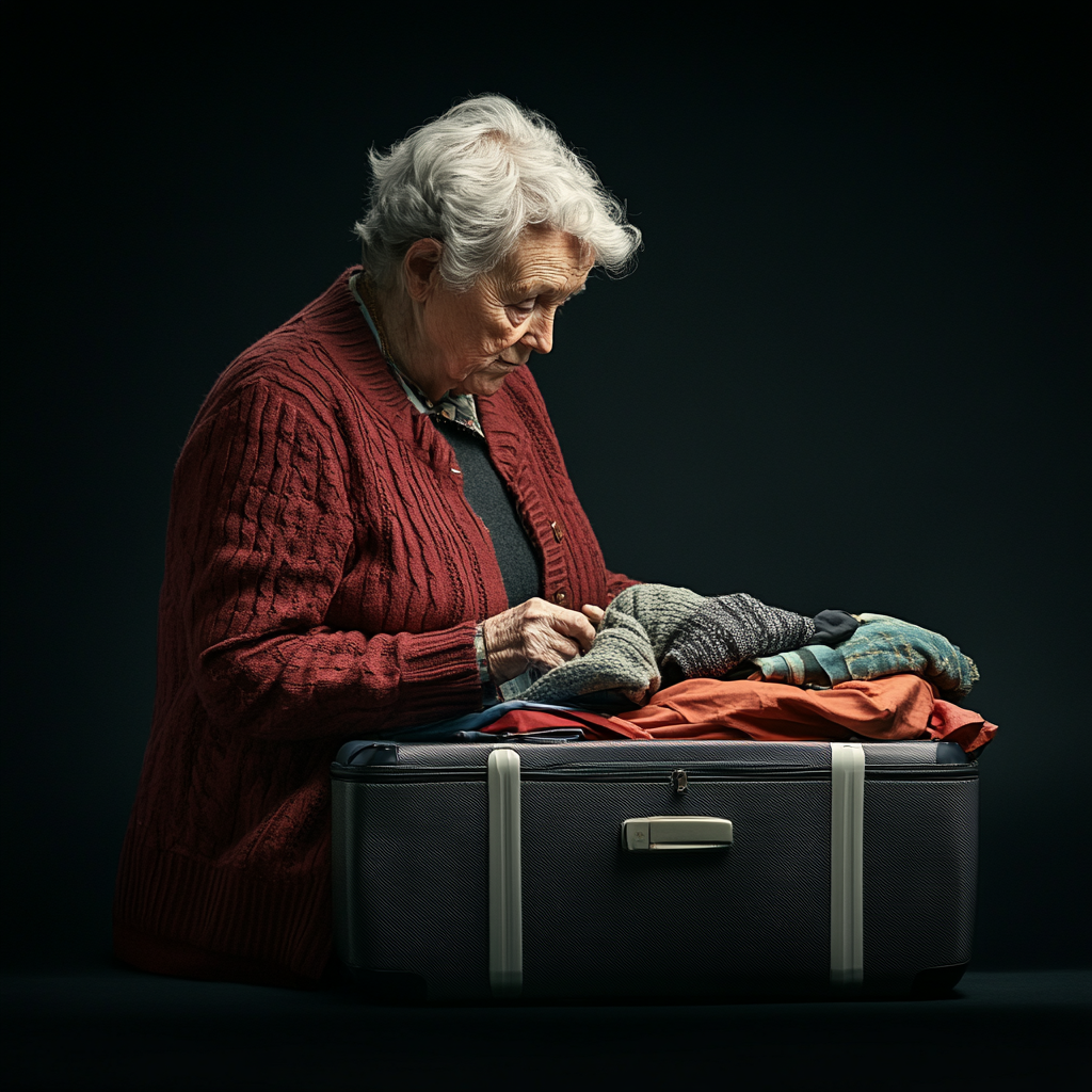 Une femme âgée qui fait sa valise | Source : Midjourney