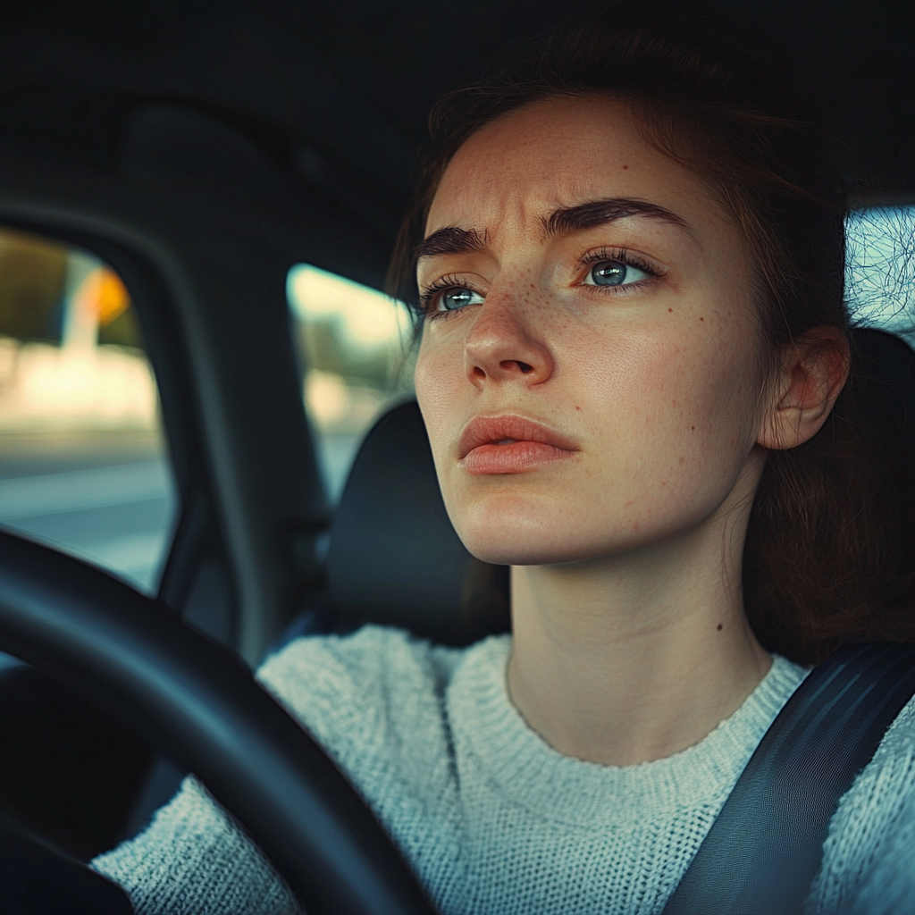 Une femme tendue au volant | Source : Midjourney