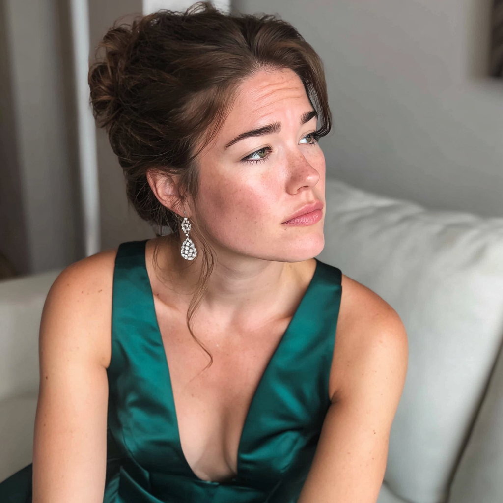 Une femme assise sur un canapé | Source : Midjourney