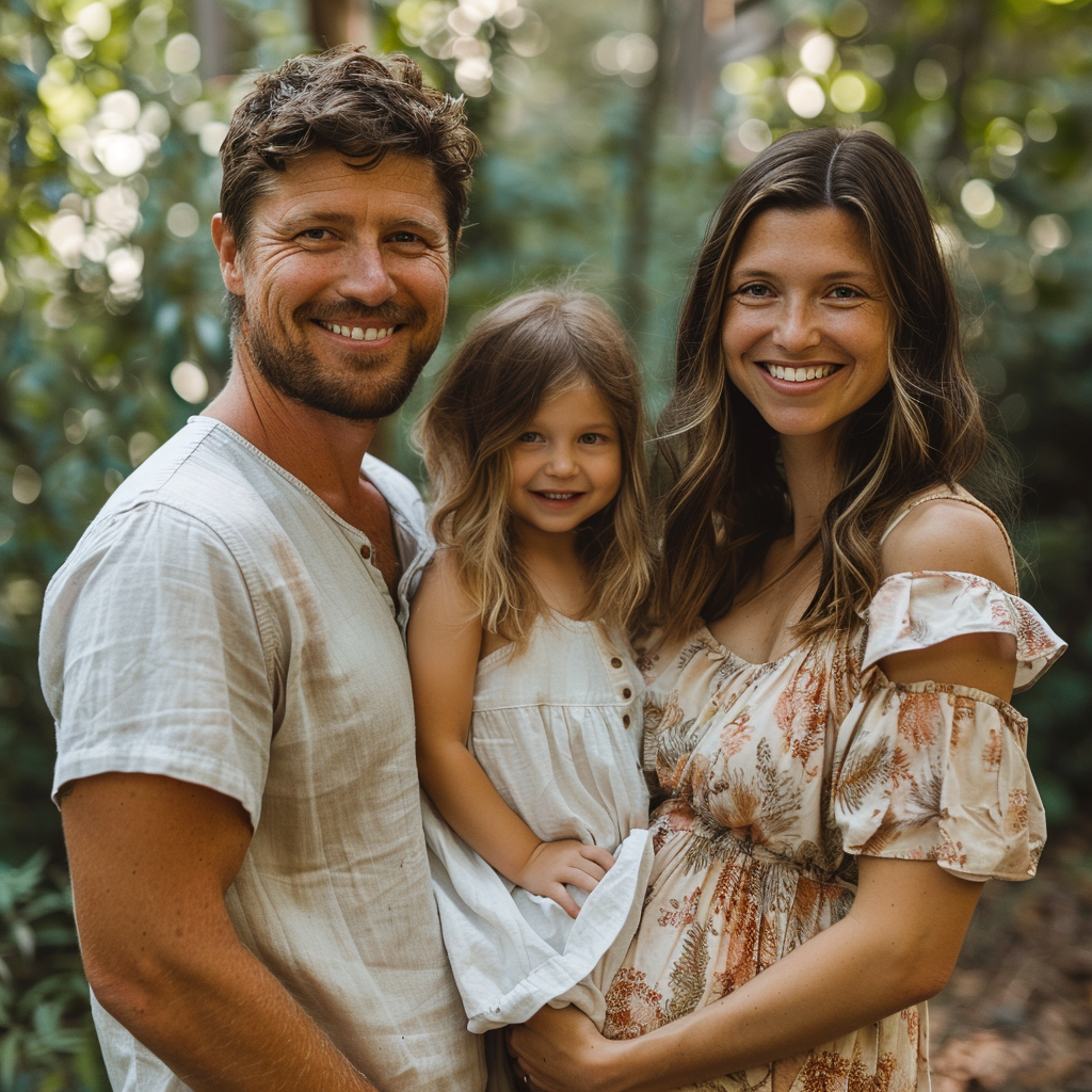 Un homme et sa femme enceinte avec leur petite fille | Source : Midjourney