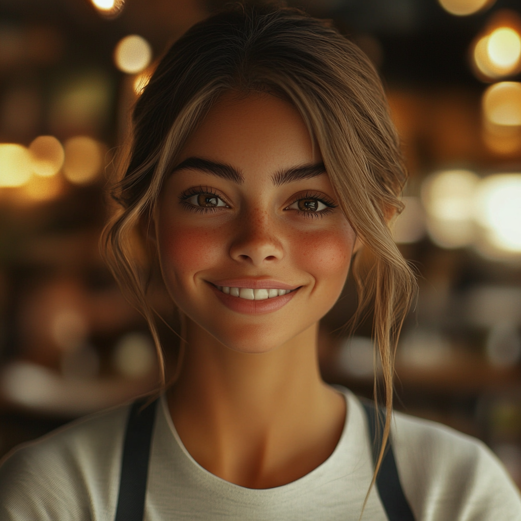 Un jeune préposé au bar à jus de fruits souriant | Source : Midjourney