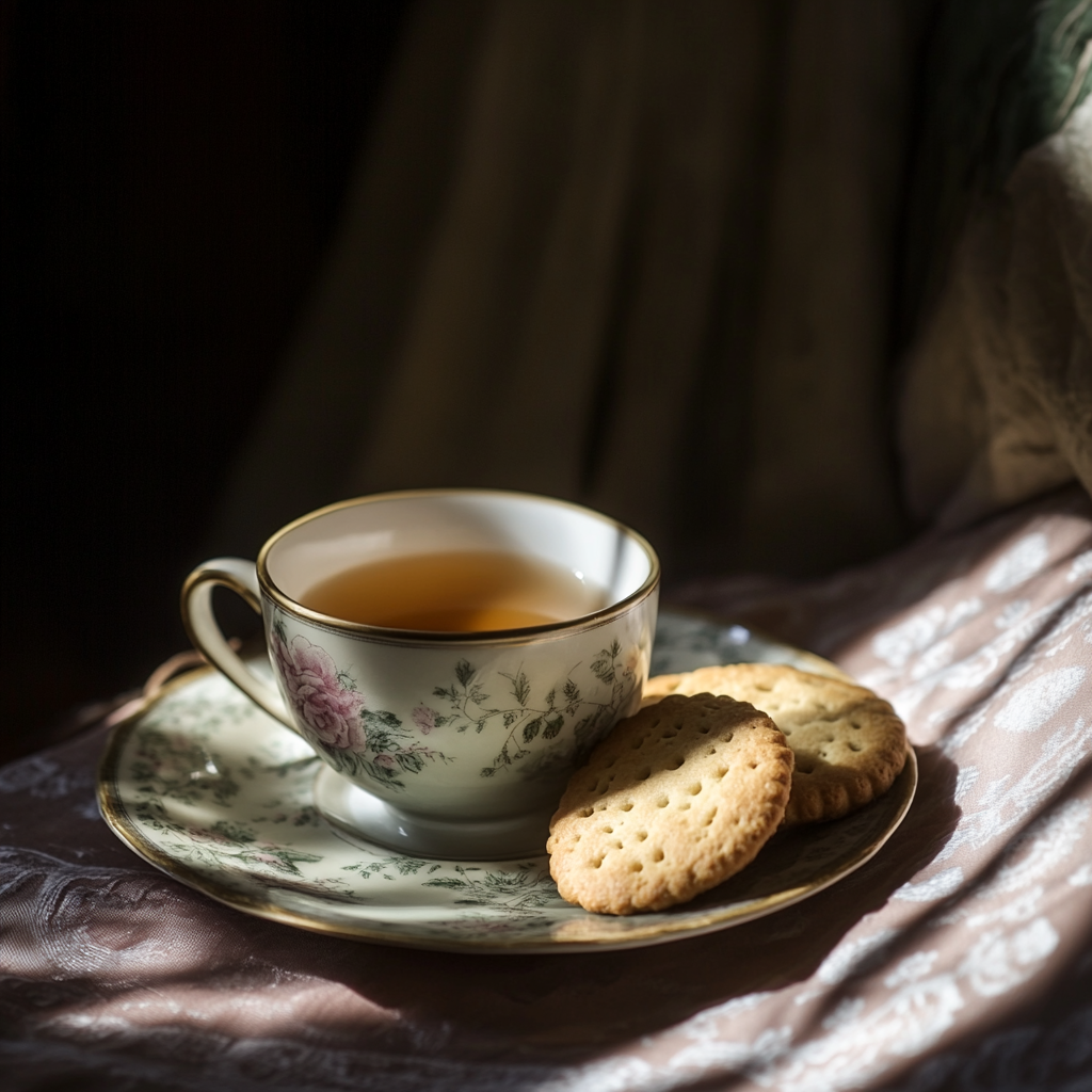 Une tasse de thé et des biscuits | Source : Midjourney