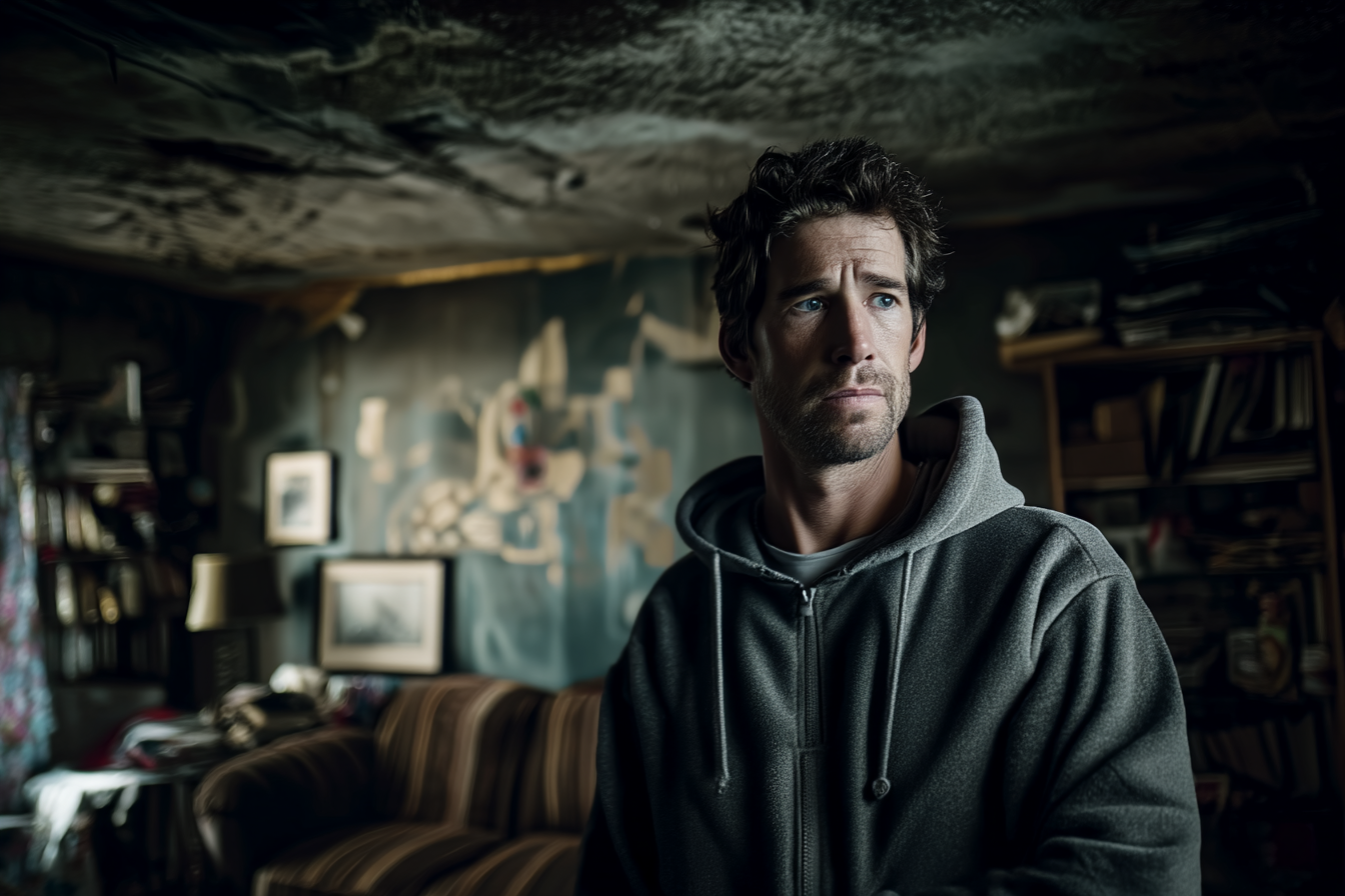 Un homme debout dans sa maison | Source : Midjourney