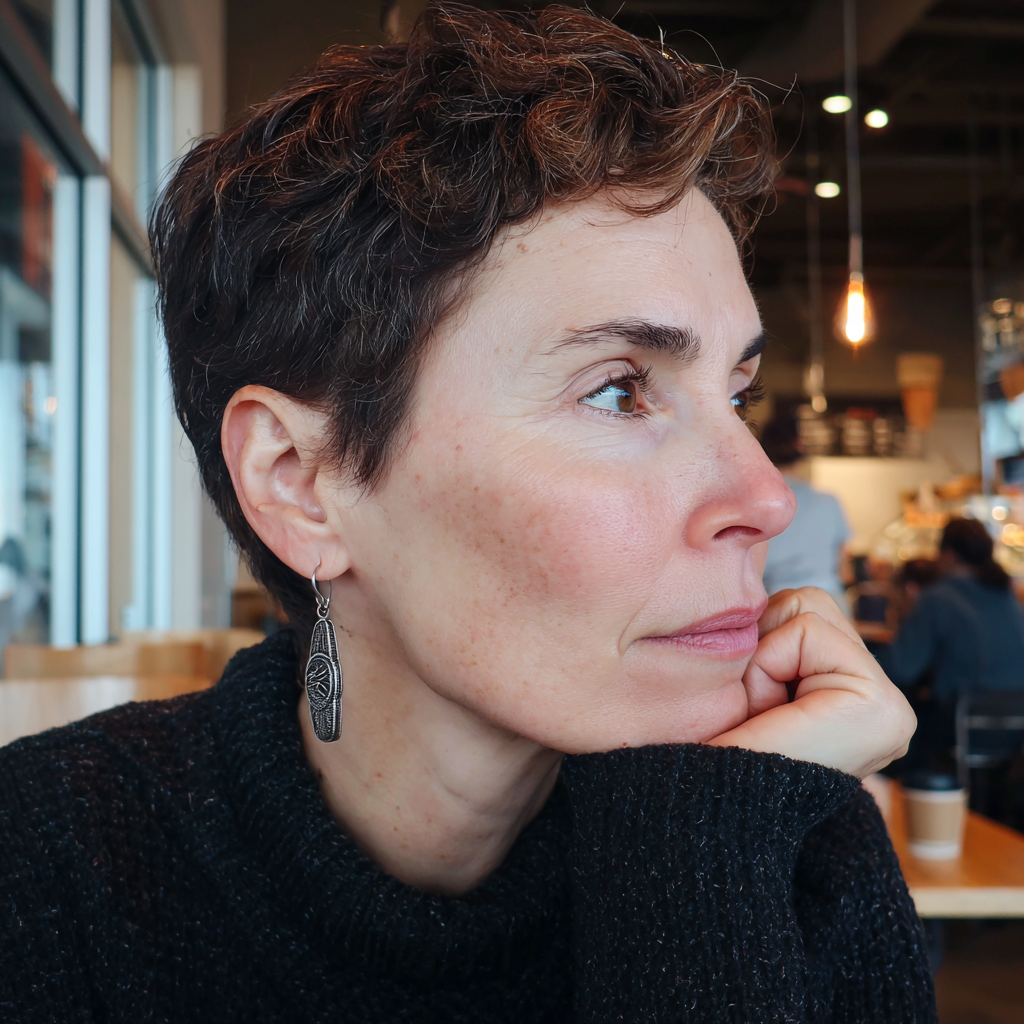 Une femme assise dans un café | Source : Midjourney