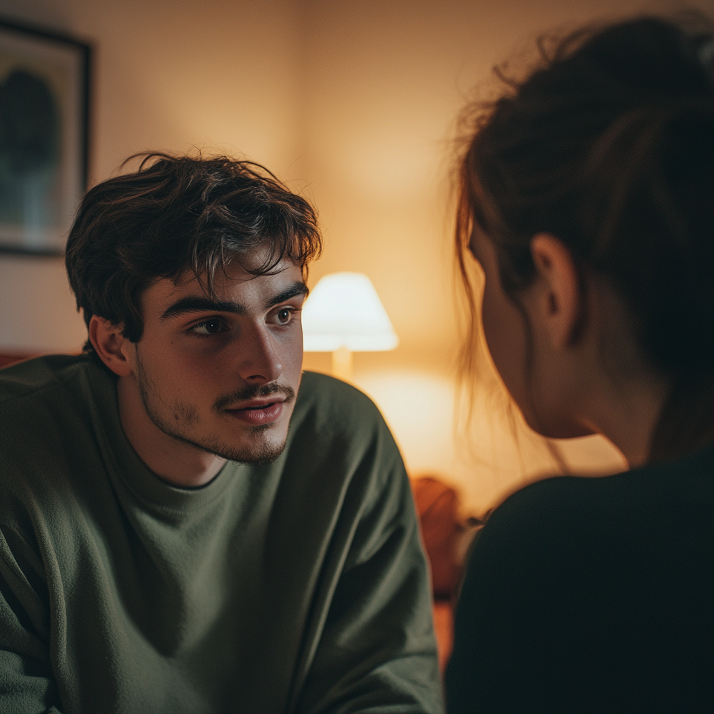 Un homme parle à sa sœur bouleversée | Source : Midjourney