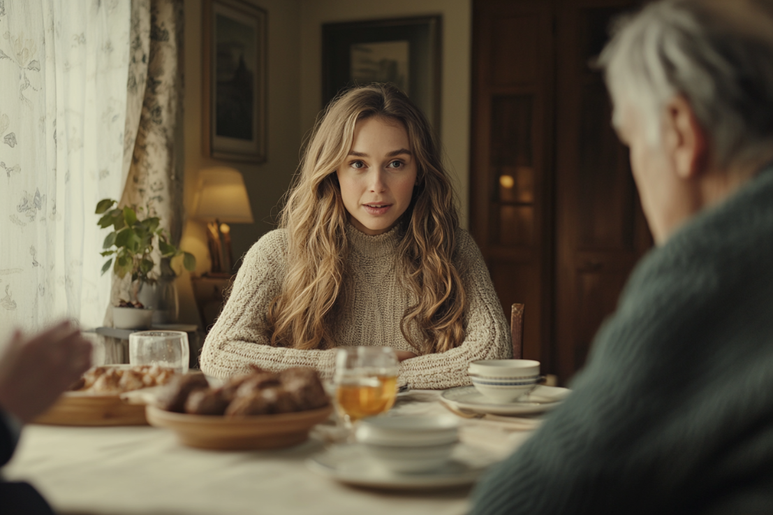 Une femme dînant avec ses parents | Source : Midjourney