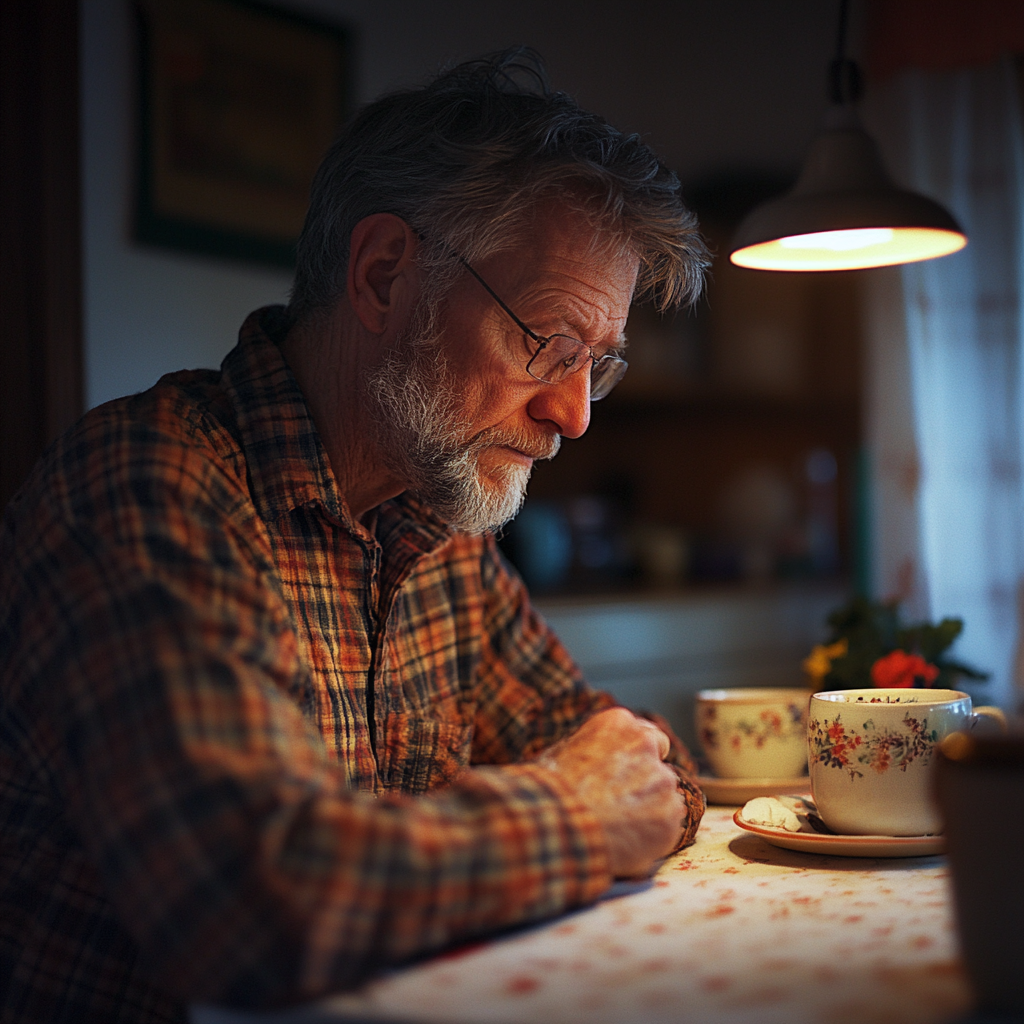 Un homme triste qui regarde ses mains | Source : Midjourney