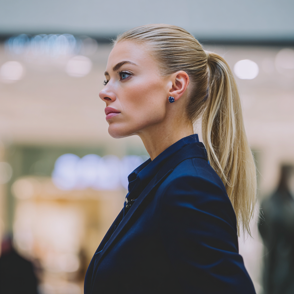 Une femme sévère debout dans un magasin | Source : Midjourney