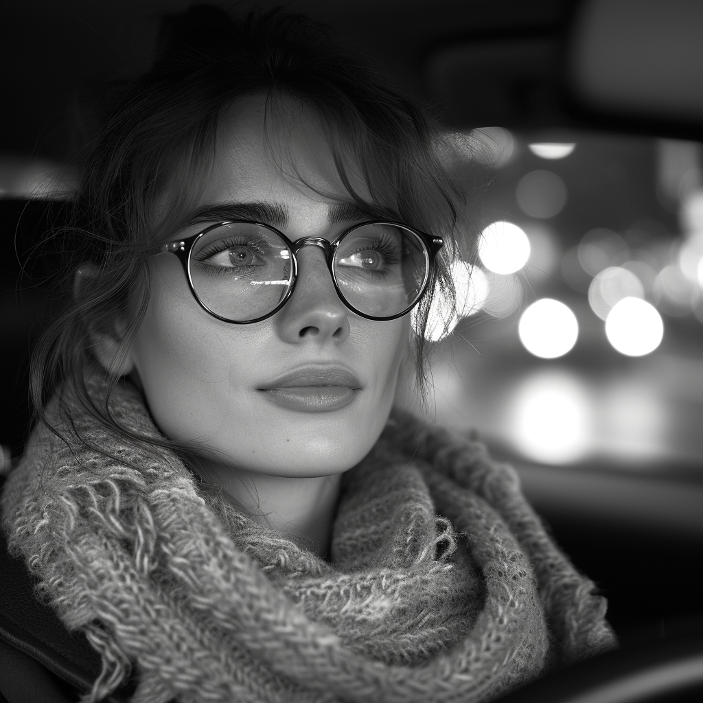 Une femme assise dans une voiture | Source : Midjourney