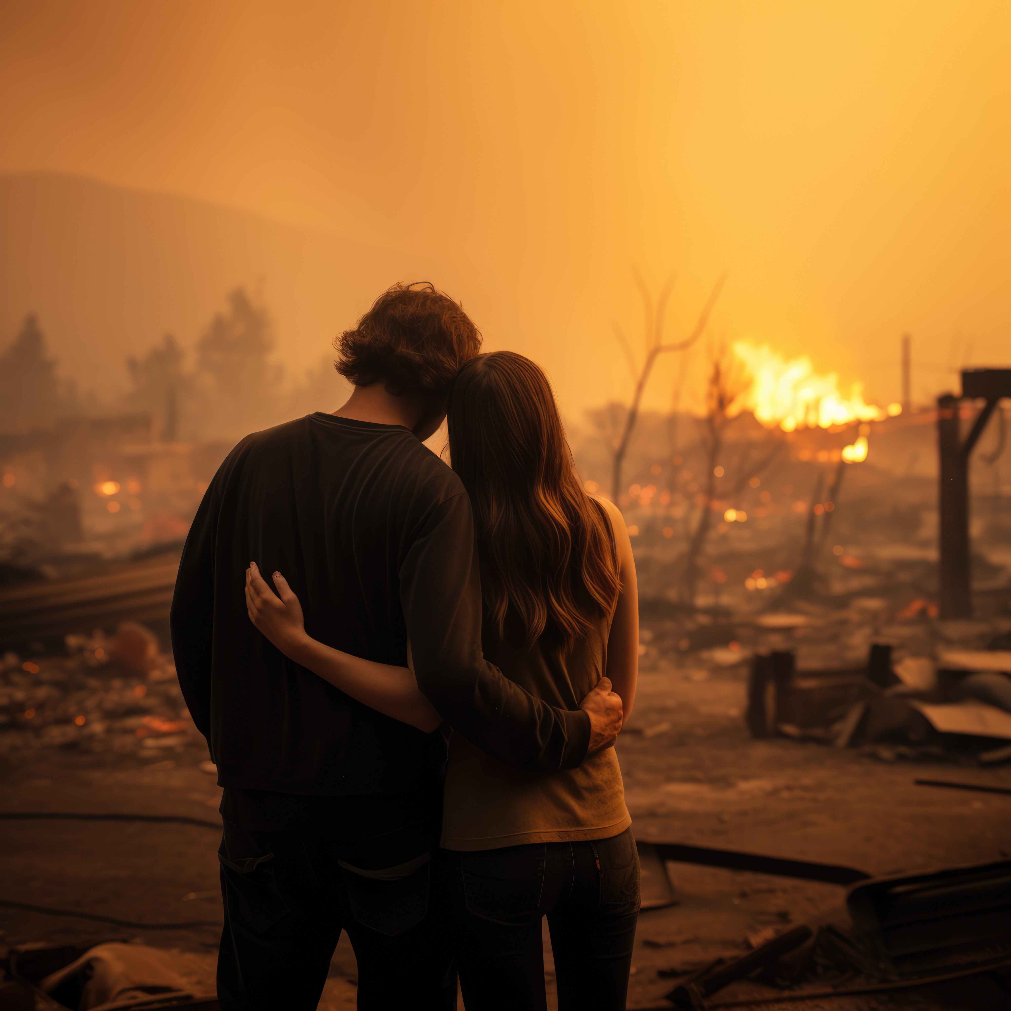 Un couple regarde les décombres après l'incendie de leur maison. À des fins d'illustration uniquement | Source : Freepik