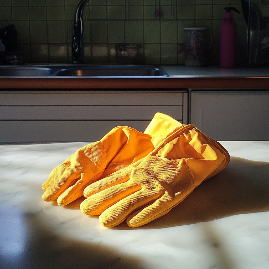 Gants sur un comptoir | Source : Midjourney