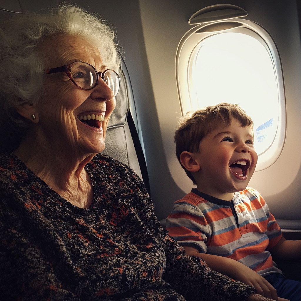 Une grand-mère et son petit-fils dans un avion | Source : Midjourney