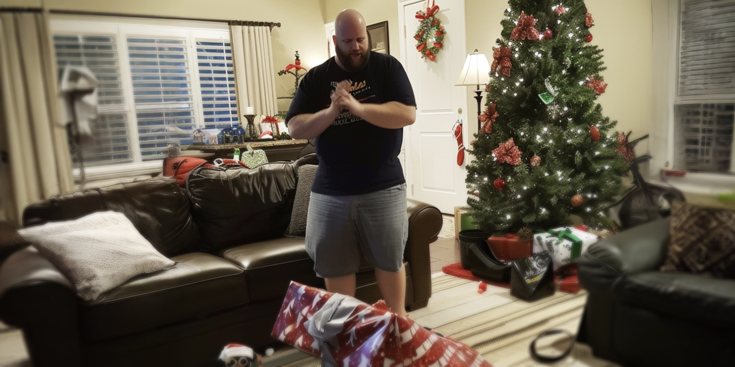 Un homme debout dans un salon festif décoré pour Noël | Source : Amomama