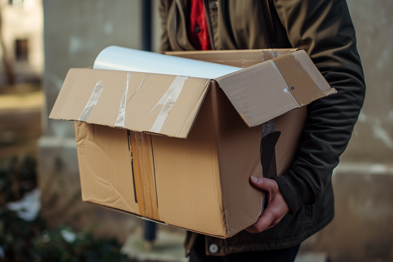 Un homme portant une boîte | Source : Midjourney