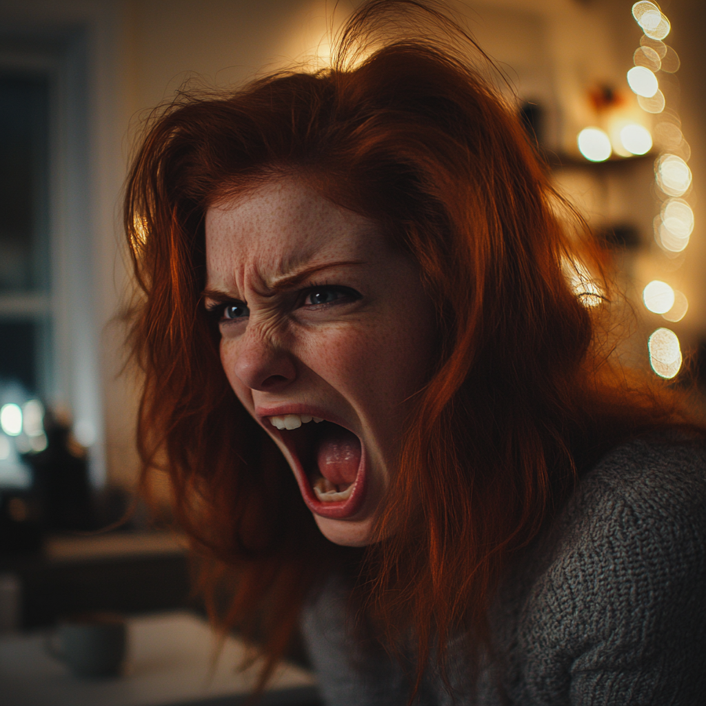 Angry redhead woman screaming | Source: Midjourney