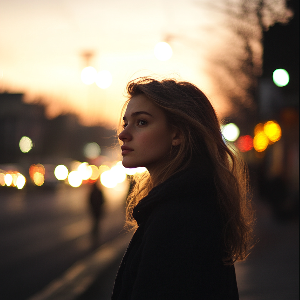 Une jeune femme marchant dans la rue | Source : Midjourney