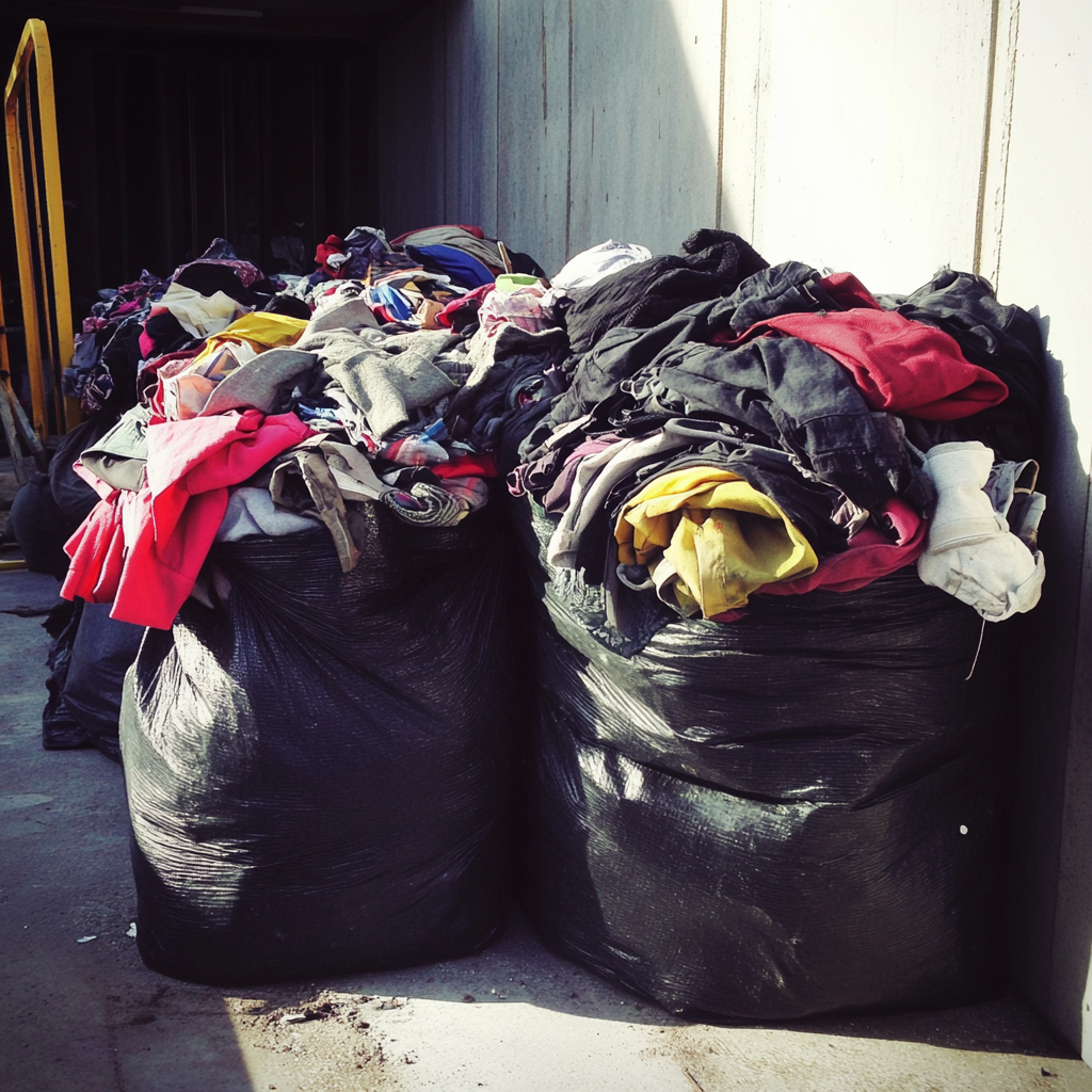 Garbage bags filled with clothes | Source: Midjourney