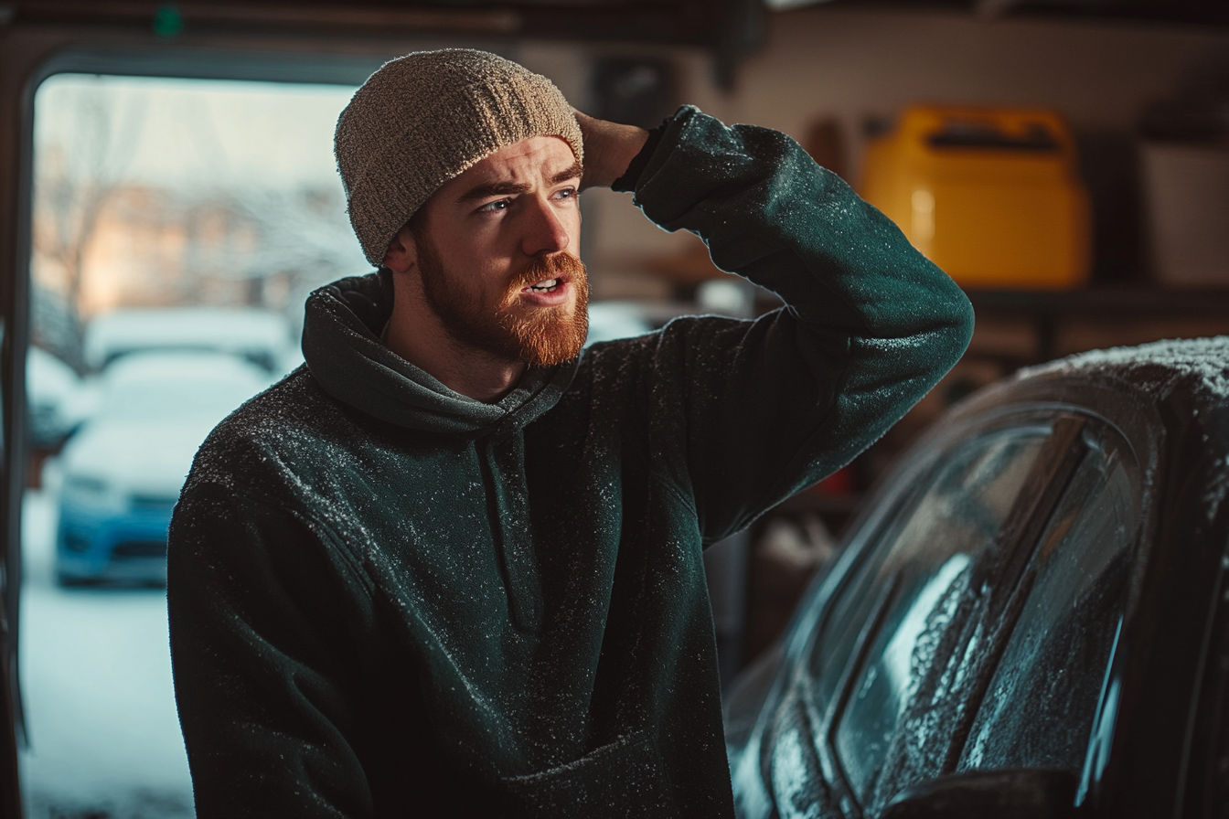 Un homme irrité dans un garage | Source : Midjourney