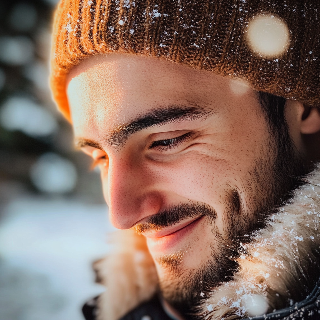 Un homme souriant qui regarde vers le bas | Source : Midjourney