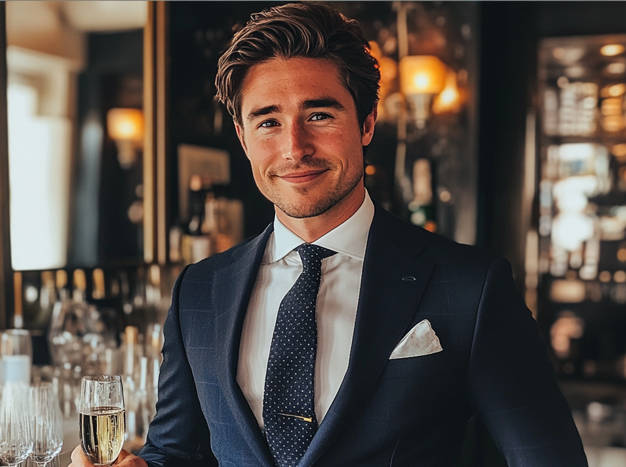 Un homme souriant debout devant un bar | Source : Midjourney