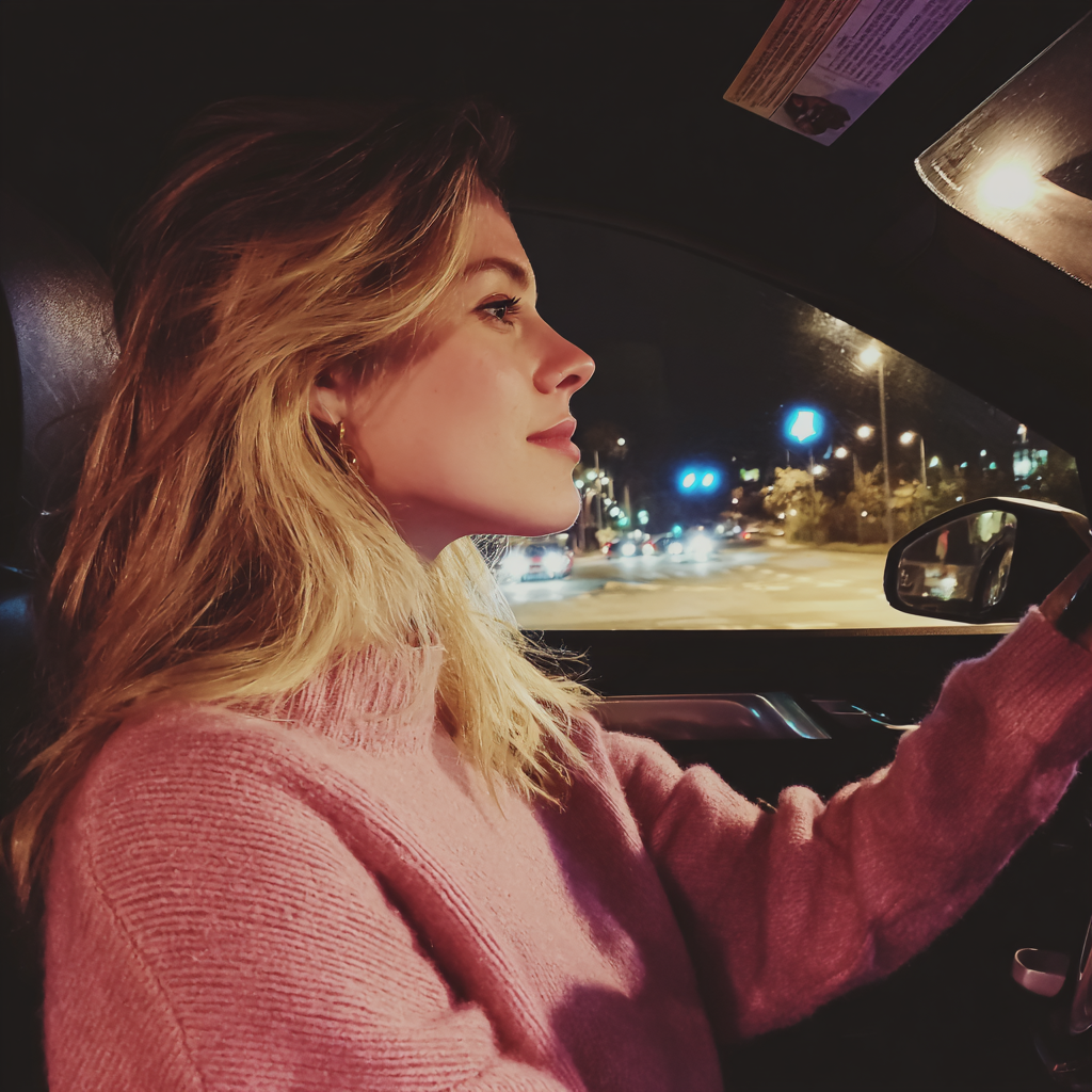 Une femme conduisant une voiture la nuit | Source : Midjourney