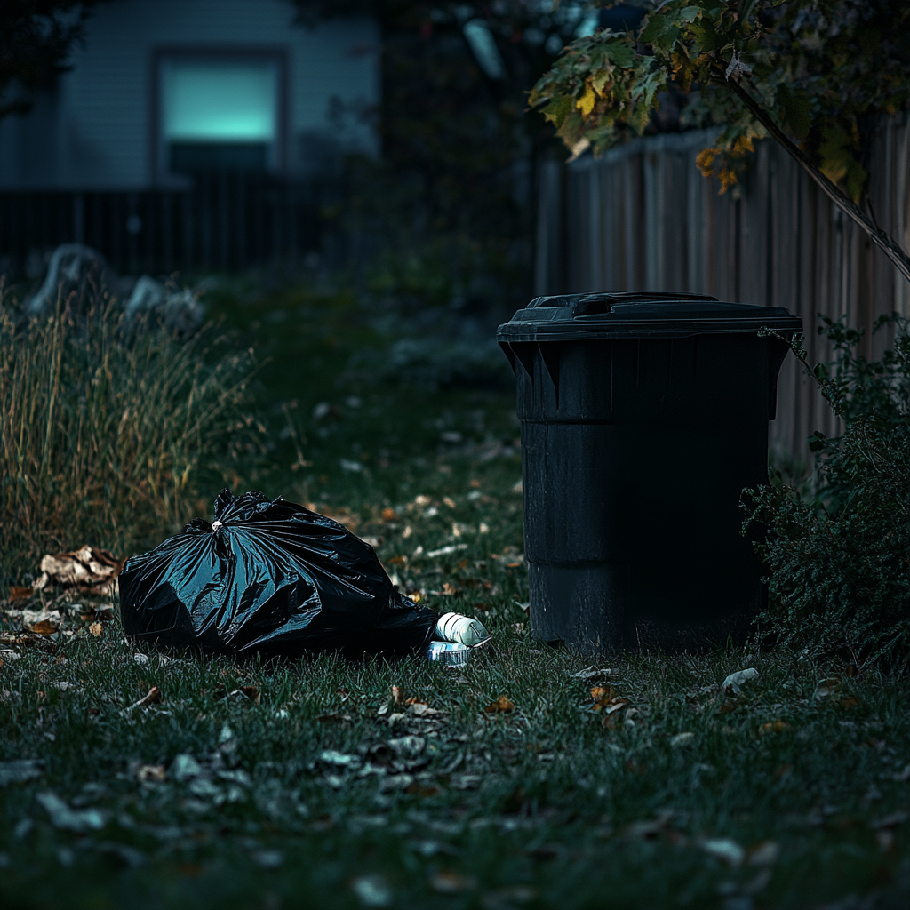 Un sac poubelle noir près d'une poubelle | Source : Midjourney