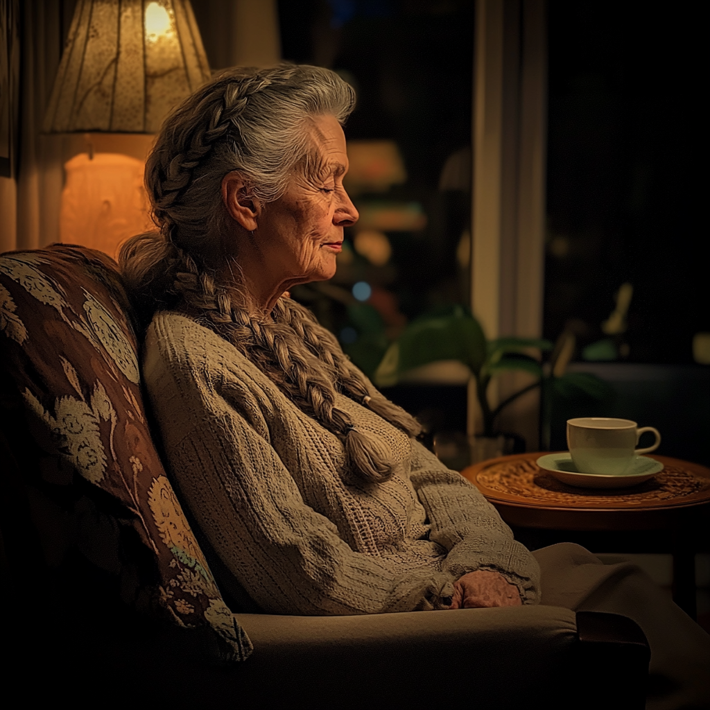 Une femme assise sur un fauteuil | Source : Midjourney