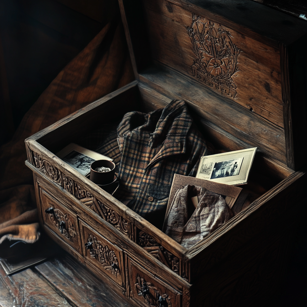 Priceless belongings of a lost loved one hidden in a wooden chest | Source: Midjourney