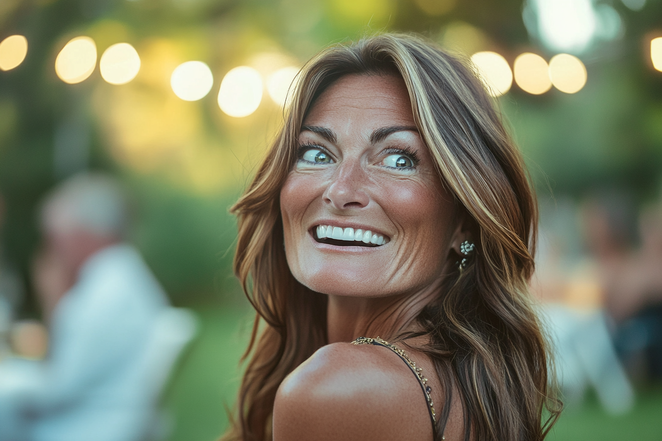 Une femme stupéfaite par quelque chose qui se tient sur le côté | Source : Midjourney