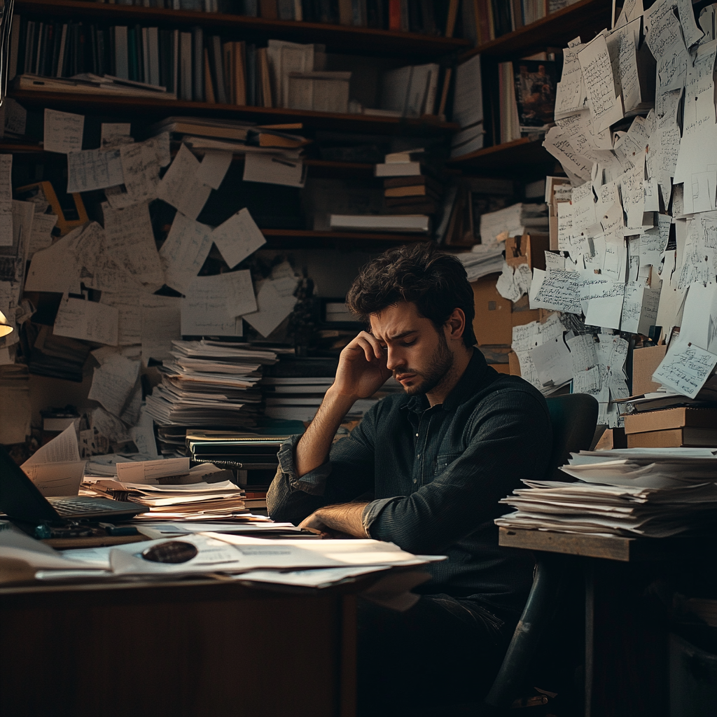 Un homme fatigué dans son bureau | Source : Midjourney