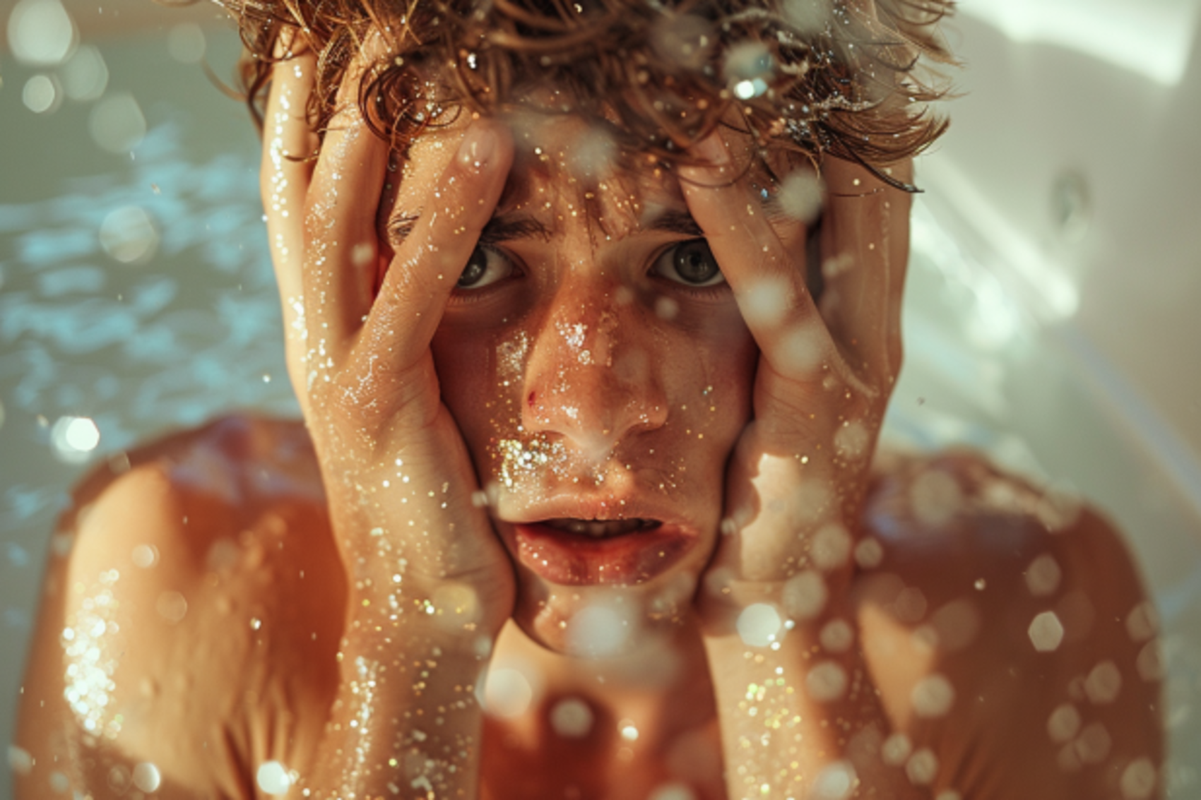 Un homme avec des paillettes collées sur tout le corps | Source : Midjourney