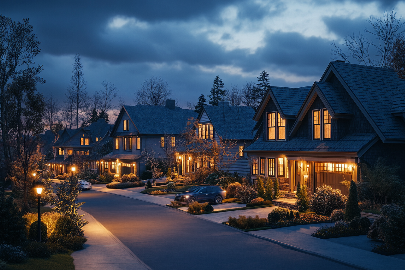 Vue nocturne des maisons d'un quartier | Source : Midjourney