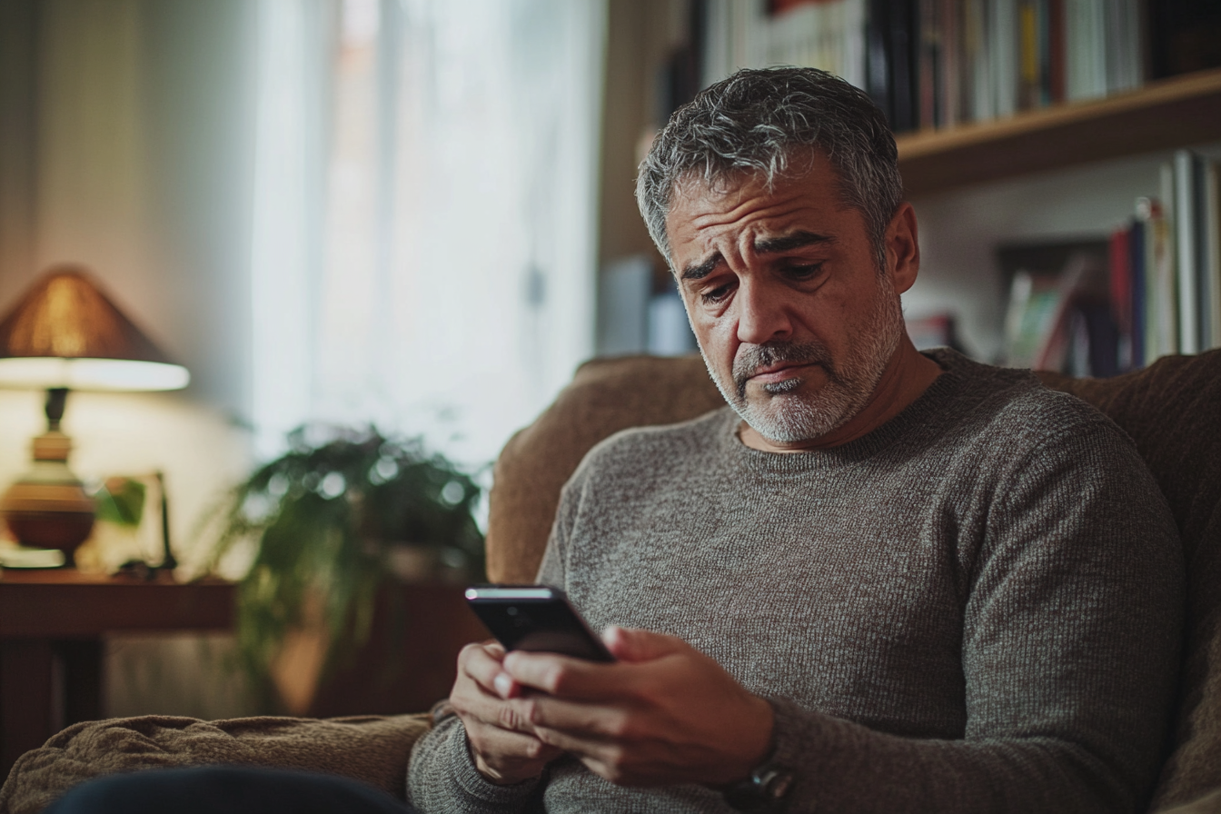 Un homme fronce les sourcils en consultant ses messages | Source : Midjourney