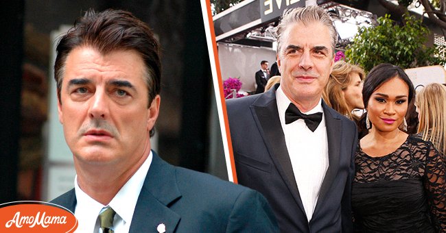 Chris Noth sur le plateau de "Law & Order : Criminal Intent" à New York le 31 juillet 2006 (à gauche), Chris Noth et Tara Wilson lors de la 71e cérémonie annuelle des Golden Globe Awards à Los Angeles, le 12 janvier 2014 (à droite). | Photo : Getty Images