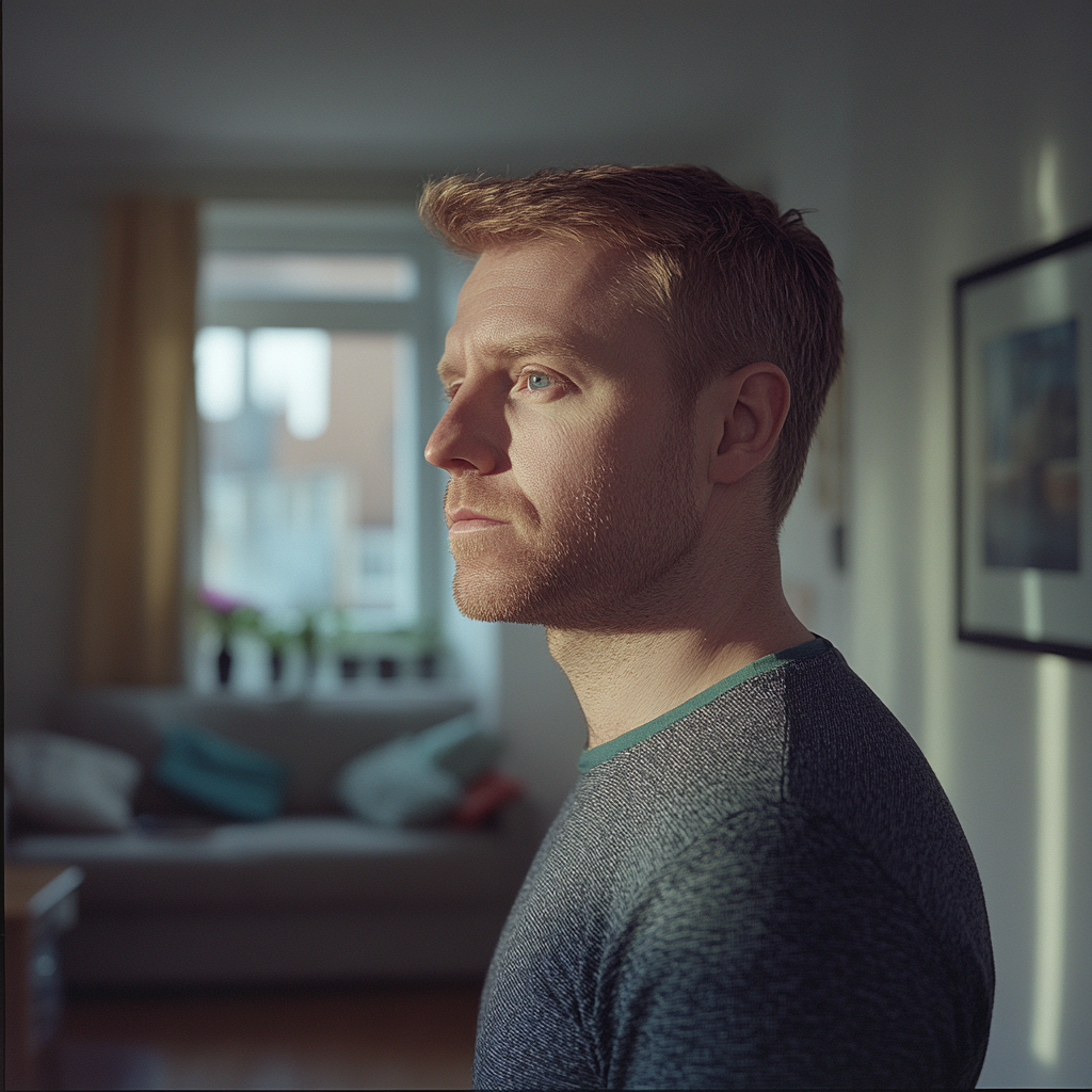 Un homme debout dans un salon | Source : Midjourney