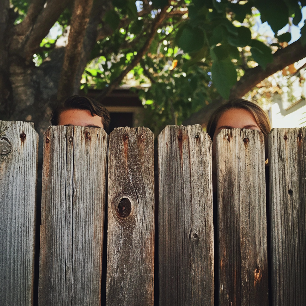 Les voisins regardent par-dessus une clôture | Source : Midjourney