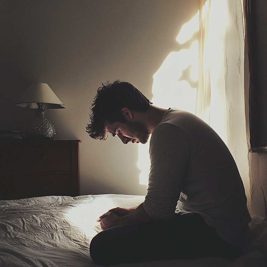 A man sitting on a bed | Source: Midjourney