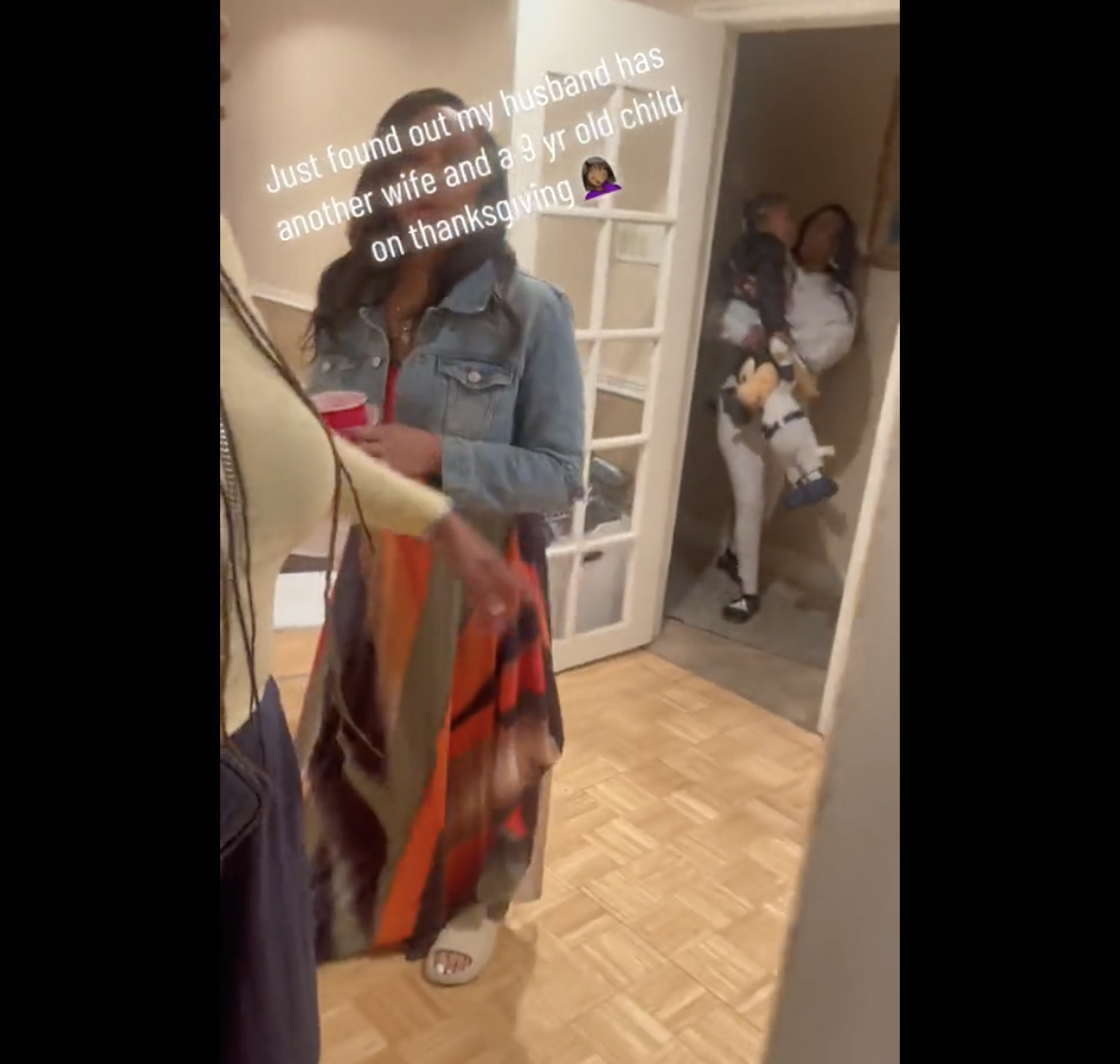 A still from the video showing @CurbservnTV finding her husband had a secret family on Thanksgiving 2022 | Source : tiktok.com/@curbservn1