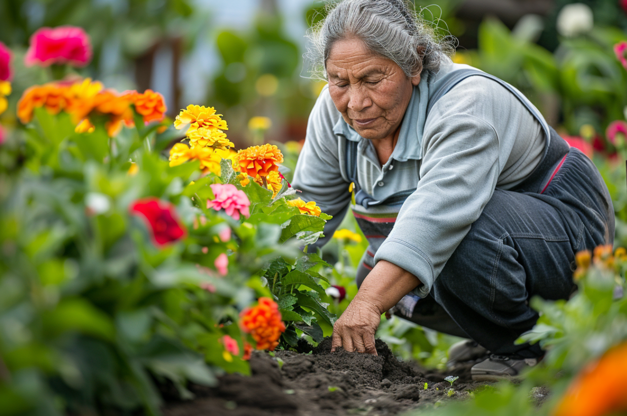 Une femme d'âge mûr en train de jardiner | Source : MidJourney