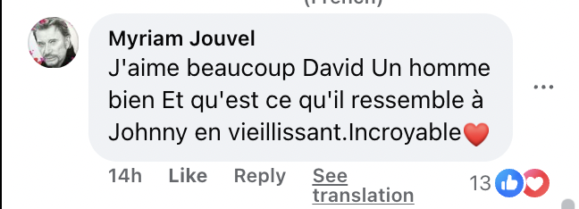 Commentaire d'une fan sur la ressemblance de David Hallyday à son père. I Source : facebook.com/femmeactuellefr