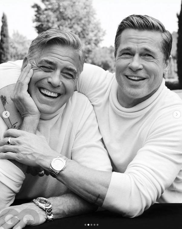 George Clooney et Brad Pitt posant pour le shooting de la couverture de GQ, posté le 25 août 2024 | Source : Instagram/gq