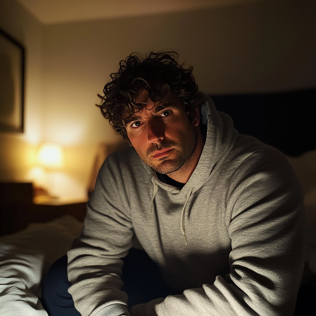 Un homme assis sur un lit | Source : Midjourney